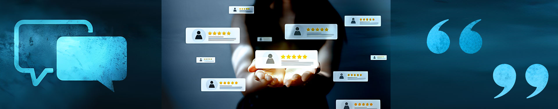 collage of iconic pictures representing testimonials and reviews